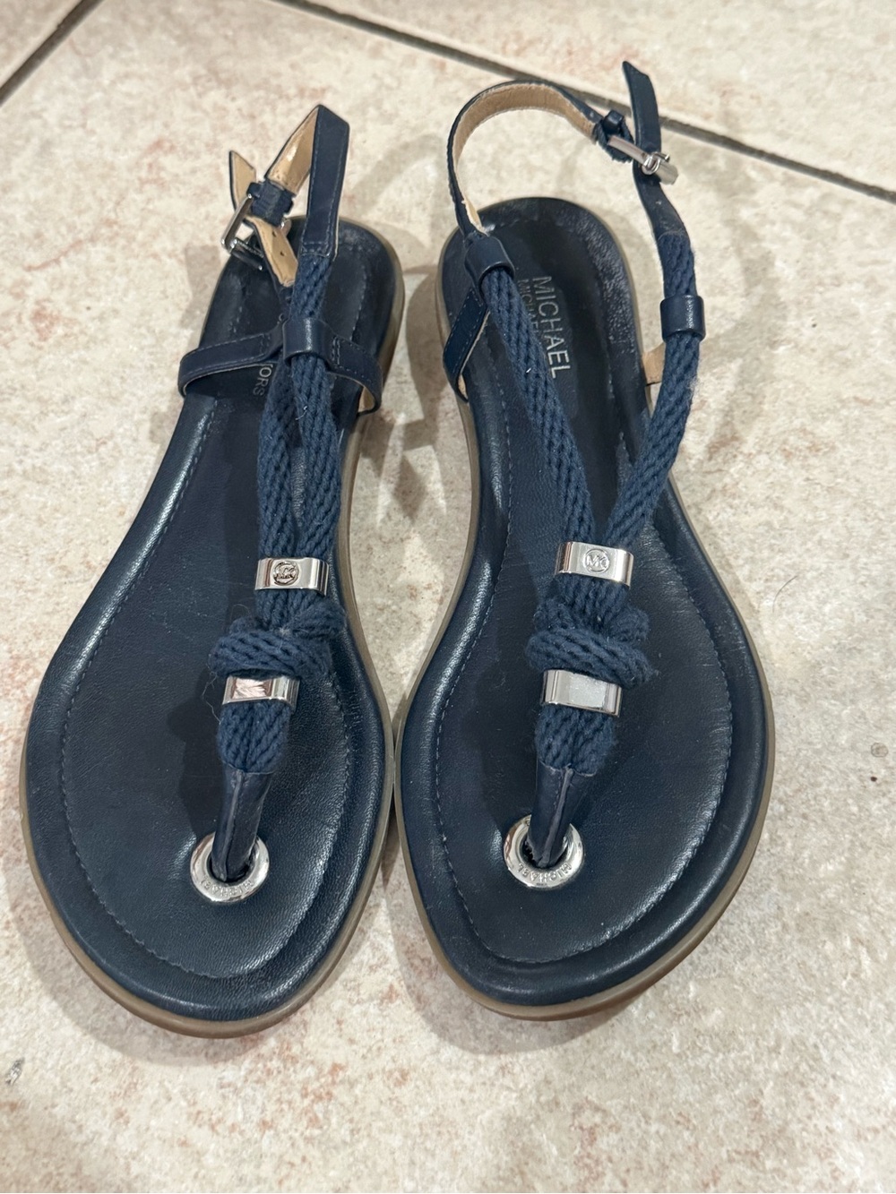 Michael Kors Navy Blue Nautical Rope Thong Sandals Size 36 / US 6